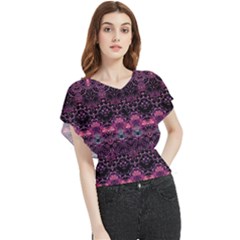 Boho Magenta Black Pattern Butterfly Chiffon Blouse