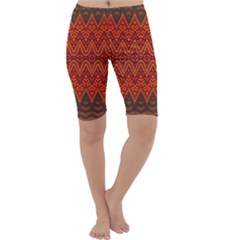 Boho Rust Orange Brown Pattern Cropped Leggings  by SpinnyChairDesigns