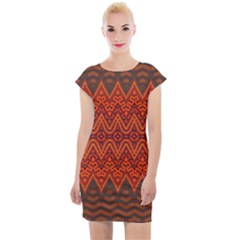 Boho Rust Orange Brown Pattern Cap Sleeve Bodycon Dress by SpinnyChairDesigns