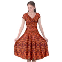 Boho Rust Orange Brown Pattern Cap Sleeve Wrap Front Dress by SpinnyChairDesigns