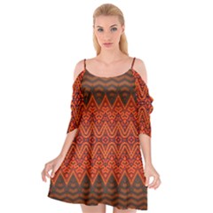 Boho Rust Orange Brown Pattern Cutout Spaghetti Strap Chiffon Dress by SpinnyChairDesigns