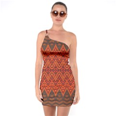 Boho Rust Orange Brown Pattern One Soulder Bodycon Dress by SpinnyChairDesigns