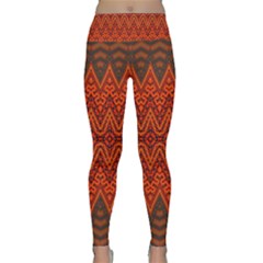 Boho Rust Orange Brown Pattern Lightweight Velour Classic Yoga Leggings by SpinnyChairDesigns