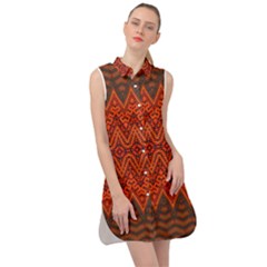 Boho Rust Orange Brown Pattern Sleeveless Shirt Dress by SpinnyChairDesigns