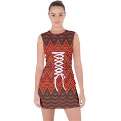 Boho Rust Orange Brown Pattern Lace Up Front Bodycon Dress by SpinnyChairDesigns