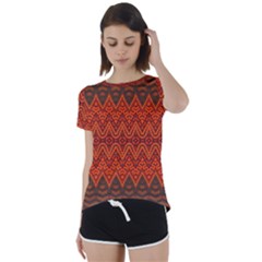 Boho Rust Orange Brown Pattern Short Sleeve Foldover Tee by SpinnyChairDesigns