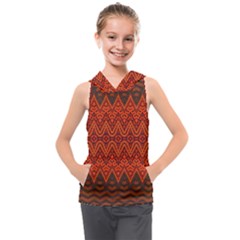 Boho Rust Orange Brown Pattern Kids  Sleeveless Hoodie by SpinnyChairDesigns