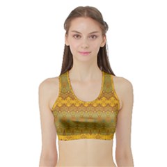 Boho Old Gold Pattern Sports Bra With Border by SpinnyChairDesigns