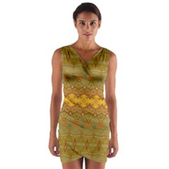 Boho Old Gold Pattern Wrap Front Bodycon Dress by SpinnyChairDesigns