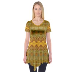 Boho Old Gold Pattern Short Sleeve Tunic  by SpinnyChairDesigns