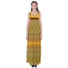 Boho Old Gold Pattern Empire Waist Maxi Dress by SpinnyChairDesigns