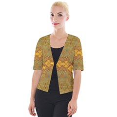 Boho Old Gold Pattern Cropped Button Cardigan by SpinnyChairDesigns