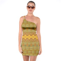 Boho Old Gold Pattern One Soulder Bodycon Dress by SpinnyChairDesigns