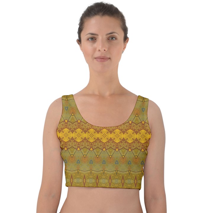 Boho Old Gold Pattern Velvet Crop Top