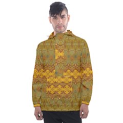 Boho Old Gold Pattern Men s Front Pocket Pullover Windbreaker by SpinnyChairDesigns