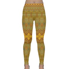 Boho Old Gold Pattern Lightweight Velour Classic Yoga Leggings by SpinnyChairDesigns