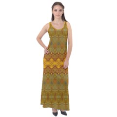 Boho Old Gold Pattern Sleeveless Velour Maxi Dress by SpinnyChairDesigns