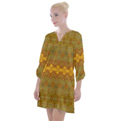 Boho Old Gold Pattern Open Neck Shift Dress