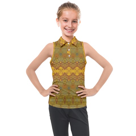 Boho Old Gold Pattern Kids  Sleeveless Polo Tee by SpinnyChairDesigns