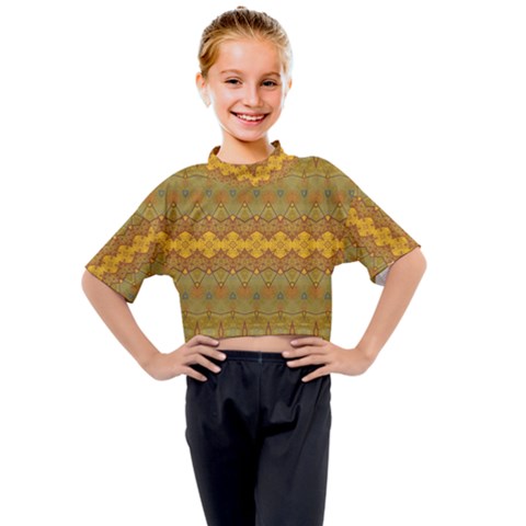 Boho Old Gold Pattern Kids Mock Neck Tee by SpinnyChairDesigns