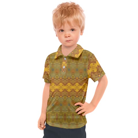 Boho Old Gold Pattern Kids  Polo Tee by SpinnyChairDesigns