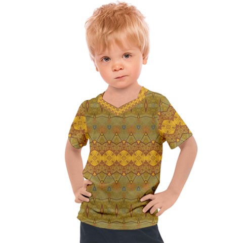 Boho Old Gold Pattern Kids  Sports Tee by SpinnyChairDesigns