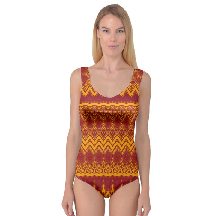 Boho Red Gold Pattern Princess Tank Leotard 