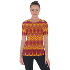 Boho Red Gold Pattern Shoulder Cut Out Short Sleeve Top by SpinnyChairDesigns