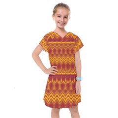 Boho Red Gold Pattern Kids  Drop Waist Dress by SpinnyChairDesigns