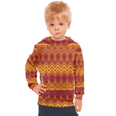 Boho Red Gold Pattern Kids  Hooded Pullover by SpinnyChairDesigns