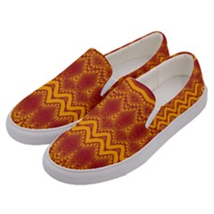 Boho Red Gold Pattern Men s Canvas Slip Ons by SpinnyChairDesigns