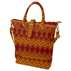 Boho Red Gold Pattern Buckle Top Tote Bag by SpinnyChairDesigns