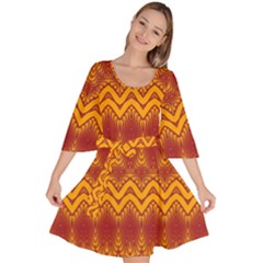 Boho Red Gold Pattern Velour Kimono Dress by SpinnyChairDesigns