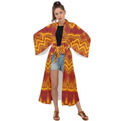 Boho Red Gold Pattern Maxi Kimono by SpinnyChairDesigns