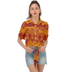 Boho Red Gold Pattern Tie Front Shirt  by SpinnyChairDesigns