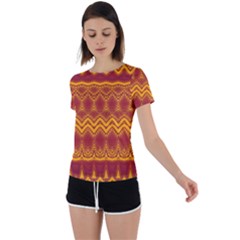 Boho Red Gold Pattern Back Circle Cutout Sports Tee