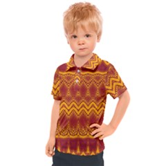 Boho Red Gold Pattern Kids  Polo Tee