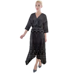 Boho Black Diamonds Quarter Sleeve Wrap Front Maxi Dress by SpinnyChairDesigns