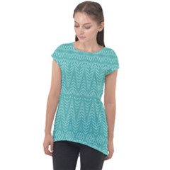 Boho Teal Pattern Cap Sleeve High Low Top by SpinnyChairDesigns