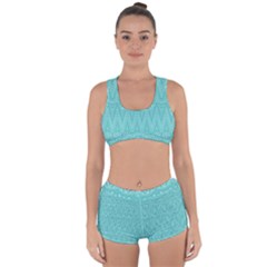 Boho Teal Pattern Racerback Boyleg Bikini Set by SpinnyChairDesigns