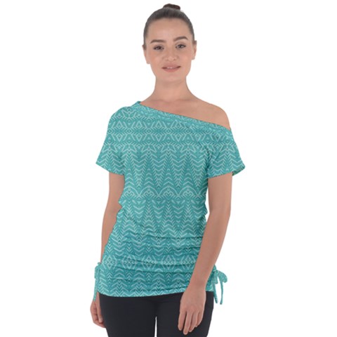 Boho Teal Pattern Tie-up Tee by SpinnyChairDesigns