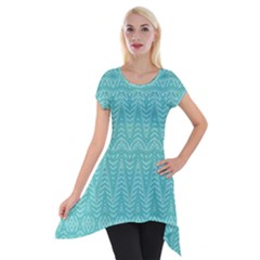 Boho Teal Pattern Short Sleeve Side Drop Tunic by SpinnyChairDesigns