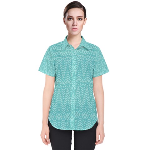 Boho Teal Pattern Women s Short Sleeve Shirt by SpinnyChairDesigns