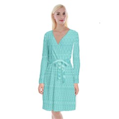 Boho Teal Pattern Long Sleeve Velvet Front Wrap Dress by SpinnyChairDesigns