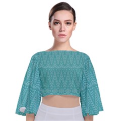 Boho Teal Pattern Tie Back Butterfly Sleeve Chiffon Top by SpinnyChairDesigns