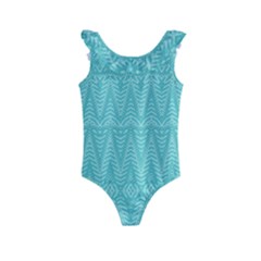 Boho Teal Pattern Kids  Frill Swimsuit by SpinnyChairDesigns