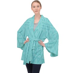 Boho Teal Pattern Long Sleeve Velvet Kimono  by SpinnyChairDesigns