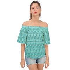 Boho Teal Pattern Off Shoulder Short Sleeve Top by SpinnyChairDesigns