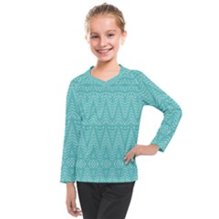 Boho Teal Pattern Kids  Long Mesh Tee