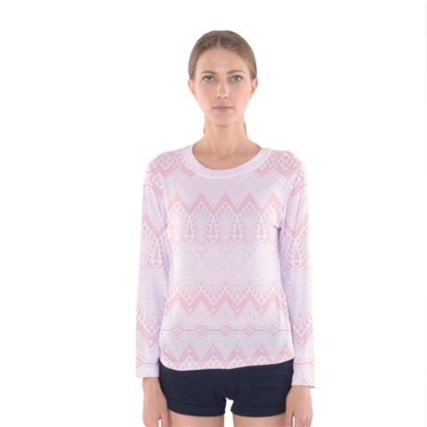 Boho Pastel Pink Pattern Women s Long Sleeve Tee by SpinnyChairDesigns